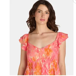 Time and Tru Flutter Sleeve Midi Dress Pink Orange Tie Dye Size M Pockets thumbnail 10