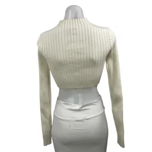 Edikted Women's Cream Mock Neck Ribbed Knit Long Sleeve Crop Top Size XS/S thumbnail 3