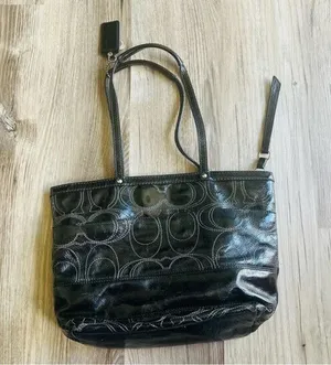 Coach Signature Stitch C Black Patent Leather Tote Bag, F19198 thumbnail 5