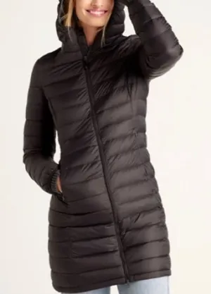 Quince Black Lightweight Down Long Puffer Jacket Hooded Full Zip sz S Women's thumbnail 1
