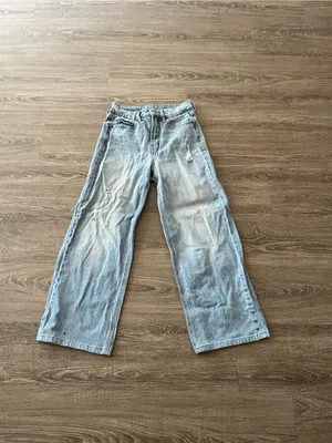 Old Navy Sky Hi Jeans Women’s 0 Light Wash Extra High Rise Distressed Wide Leg thumbnail 2