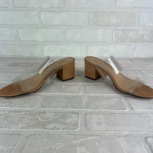 SCHUTZ Heels Victorie Womens 7.5 Nude Transparent 2‎ Strap Block Heel Sandals B thumbnail 8