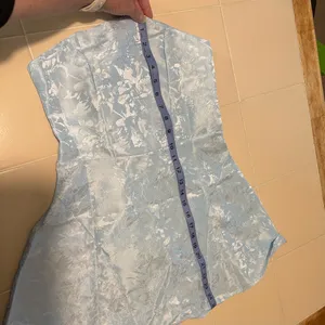Light blue jacquard mini dress with corset and bow thumbnail 6