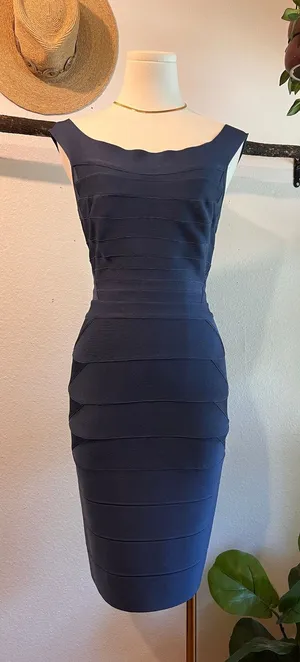 Herve Leger Quinn Washed Blue Bandage Off Shoulder Mini Dress Size Small thumbnail 1