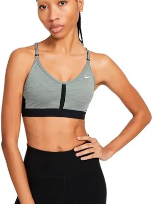 Nike Heather Gray & Black V‑Neck Strappy Sports Bra thumbnail 1