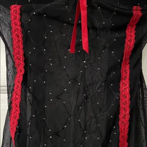 Native Intimates Babydoll Teddy 36B Medium Black Red Lace Sheer Rhinestones thumbnail 5
