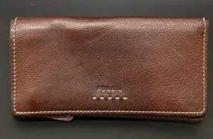 Vintage FOSSIL Brown Pebbled Leather Contrast Stitch Bifold Wallet thumbnail 1