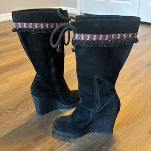 Diane Von Furstenberg Women Jimson Suede Wedge Boho Tribal Fringe Boots‎ Size 7 thumbnail 11