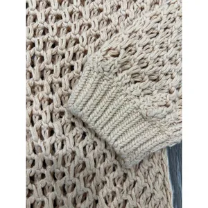 Free People Womens Open Knit Sweater Small Beige Tan Lightweight Boho Pullover thumbnail 5