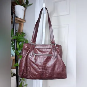 HOBO Burgundy Leather Shoulder Tote Bag Y2K Vintage Brown Slouchy thumbnail 3