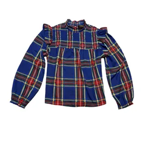 ❤️ Sugarlips Plaid Smocked Ruffle‎ Blouse Medium ❤️ thumbnail 2