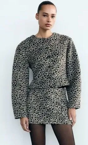 Zara Black and Gray Animal Print Jacket thumbnail 1