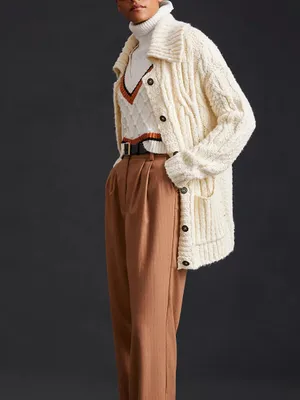 Pilcro Chunky Cable-Knit Cardigan Sweater Fisherman Preppy Coastal Grandmacore thumbnail 2