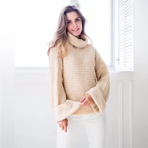 Goodnight Macaroon Retta Cognac Ribbed Waffle Knit Oversized Cropped Turtleneck thumbnail 3