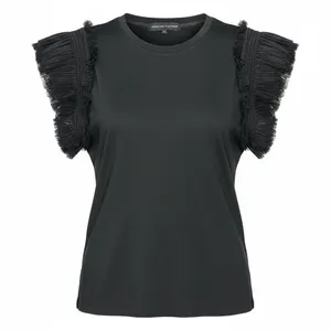 English Factory Mixed Media Tulle Flutter Sleeve Knit Top thumbnail 4