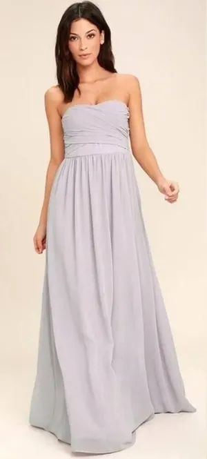 Lulu’s light gray strapless‎ chiffon bridesmaids all afloat maxi dress medium thumbnail 1