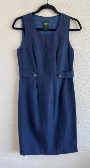 J. Crew Factory Women's Sheath Dress with Waist Tabs Linen Navy Suiting thumbnail 1