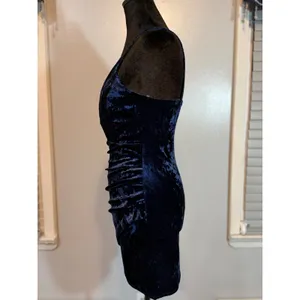 Navy Blue Velvet Bodycon Dress Ruched Wrap Mini Spaghetti Strap Deep V Cocktail thumbnail 2