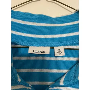 Women's L.L. Bean Peaks Island‎ Quarter-Zip Pullover Blue White Stripe Size XL thumbnail 2