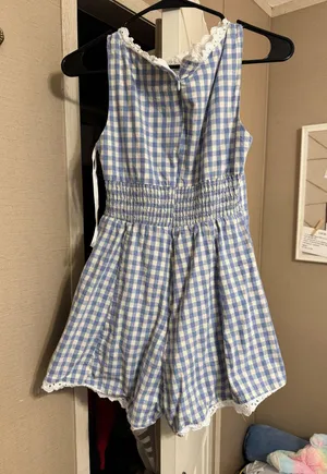 Gingham Romper Blue Size XS thumbnail 2