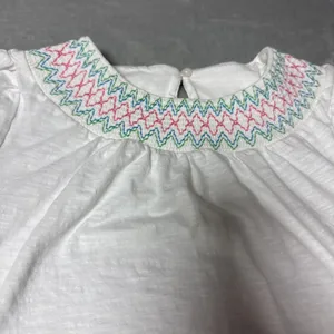 Boden Smock Neck Puff Sleeve TopWhite Blue Green Pink Blue Smocked Neck Sz 6 thumbnail 2