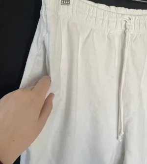 Silverwear White Elastic Waist Cotton Pants L wide leg pockets casual light thumbnail 2