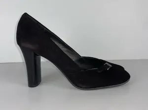 Apostrophe Black Suede Block Heel Pump with Toe Accent thumbnail 1