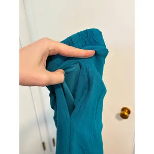 Curations Teal Blue Embroidered Wide Leg Pants Boho Crinkle Viscose Pockets M thumbnail 10