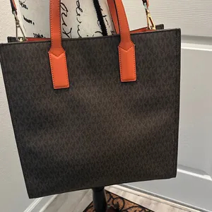 Michael Michael Kors Brown Tote with Orange Trim and Logo Print thumbnail 4