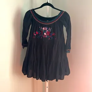 Free People Sunbeams Embroidered Mini Dress Size XS-S Boho Tiered Off Shoulder thumbnail 3