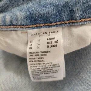 American Eagle Super High Rise Light Wash Cargo Baggy Wide Leg Jeans Womens 14 thumbnail 11
