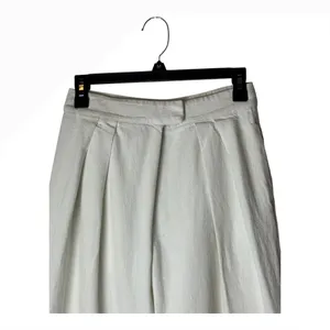 Oak + Fort Pants Women 4‎ Ivory Linen Blend Pleated Crossover High Waist Preppy thumbnail 3