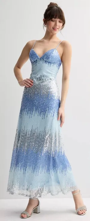 Violet Weekend Blue & Silver Sequin Maxi Dress — Girls’ Size 5/6 — NWT thumbnail 1