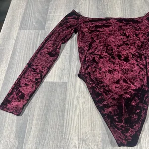 Forever 21 Velvet Off-Shoulder Bodysuit in Burgundy; Medium Women’s thumbnail 7