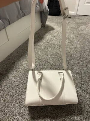 White Structured Satchel Purse Crossbody Handbag Faux Leather Classic thumbnail 2