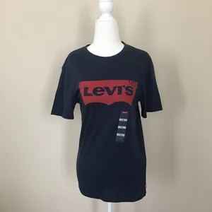 Dark navy Levi's logo boyfriend tee shirt top thumbnail 2