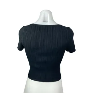 Madewell Women's Black Ribbed Knit Square Neck Sculpt T Shirt Crop Top Size S thumbnail 4