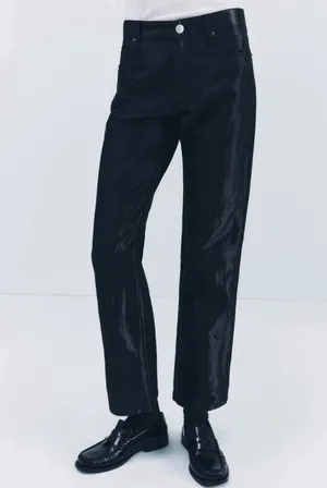 Zara Nwt Satin Effect Shiny Metallic Mid Waist Straight Leg Pants 4 thumbnail 13