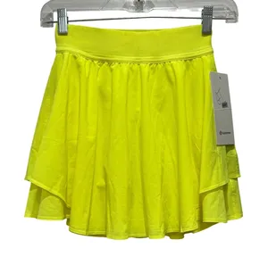 NEW Lululemon Court Rival HR Skirt Long Women 0 Highlight Yellow Neon Tiered thumbnail 1