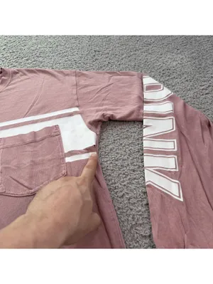 Victoria’s Secret PINK Long Sleeve Shirt Womens M Pink Stripe Logo Pocket Tee thumbnail 6