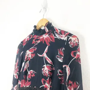 Nicholas French Floral Mini Dress Size 2 Silk Long Sleeve Ruffle Aline High Neck thumbnail 10