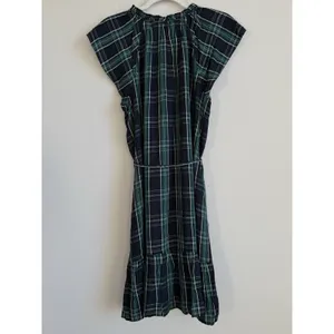 Loft Dress Women's 12 Blue Green Plaid‎ Shift Belted Short Sleeve Pleated Lined thumbnail 7