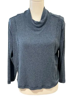 Free People Womens Mock Neck Ribbed Top Size L Cabincore Loungewear Boho thumbnail 1