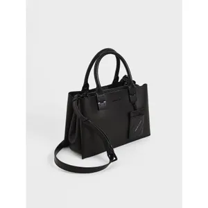 Charles & Keith Double Top Handle Structured Bag in Matte Black thumbnail 2