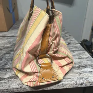 Vintage Fossil Striped Canvas hand Bag with Brown Handles thumbnail 6