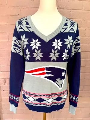 NFL V-Neck New England patriots fair isle sweater Sweater Blue and Gray small thumbnail 1
