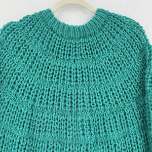 Handmade Chunky Knit Sweater Women XL Teal Turquoise Oversized Balloon Sleeve thumbnail 4