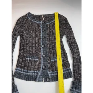 Free People Womens Walk In The Park Cardigan‎ Sweater M Cotton Blend Brown Blue thumbnail 3