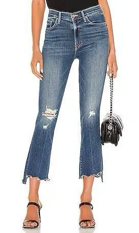 MOTHER The Insider Crop Step Chew Dancing On Coals Flare Hem Size 26 Blue thumbnail 1