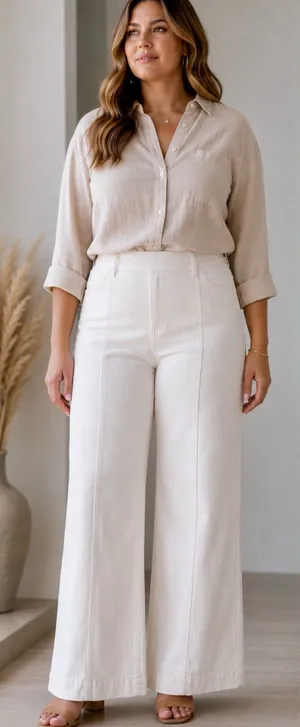 Spanx Seamed Front Wide Leg Jeans in Ecru Smoothing Shaping Slimming Sz 1X🧡 thumbnail 1